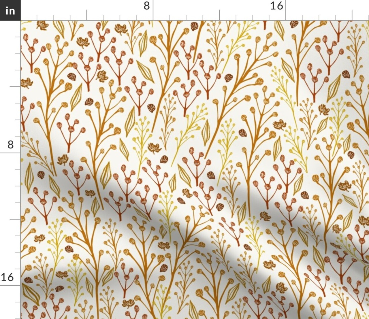 Boho Floral Rustic Botanical Gold Rust Earth Tones Scandi Custom Printed Fabric by Spoonflower Various Fabrics by the Yard or Fat Quarter